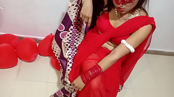 Indian bride in red saree enjoys Valentine's day with her husband in this Telugu erotic video