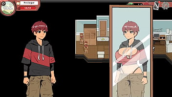 Milk-themed hentai game featuring stepmom with huge breasts in transparent lingerie