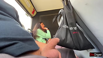 A curious girl masturbates and gives me a blowjob on a crowded bus