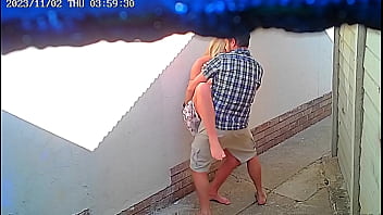 Steamy homemade video of a couple caught having sex outdoors near a restaurant